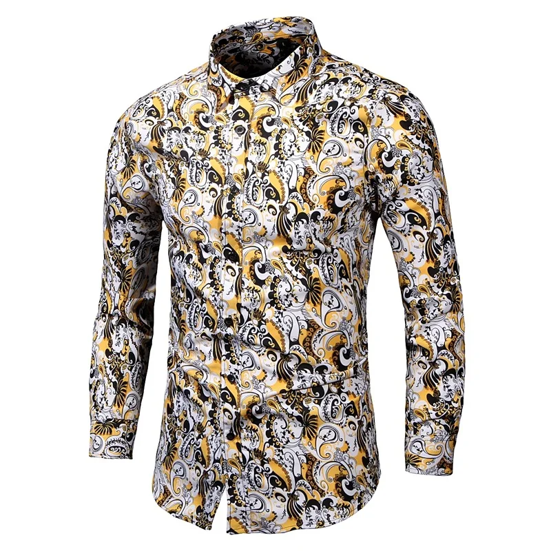 Mattswag Mens Luxury Gold Printed Shirt 2022 Spring Autumn Long Sleeve Lapel Shirts Brand New Casual Loose Stylish Camisa Hombre