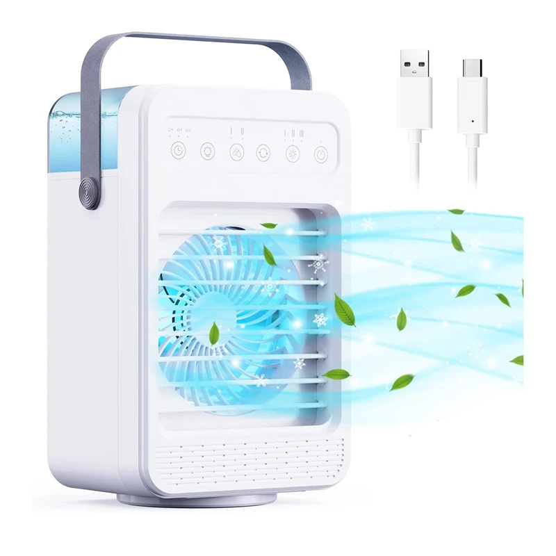 

Portable Air Cooler, 5 In1 Mobile Air Conditioner Mini Evaporative Cooler Personal Desk Fan With Timer, Rainbow Lights