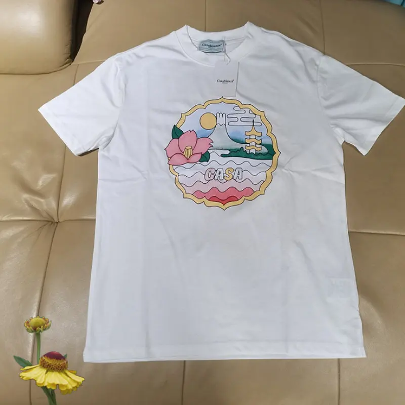 

Summer Lotus Flower Print T Shirts Casablanca Short Sleeve O Neck Outdoor Tee Shirts Female Fashion Men's Women's Summer T-shirt