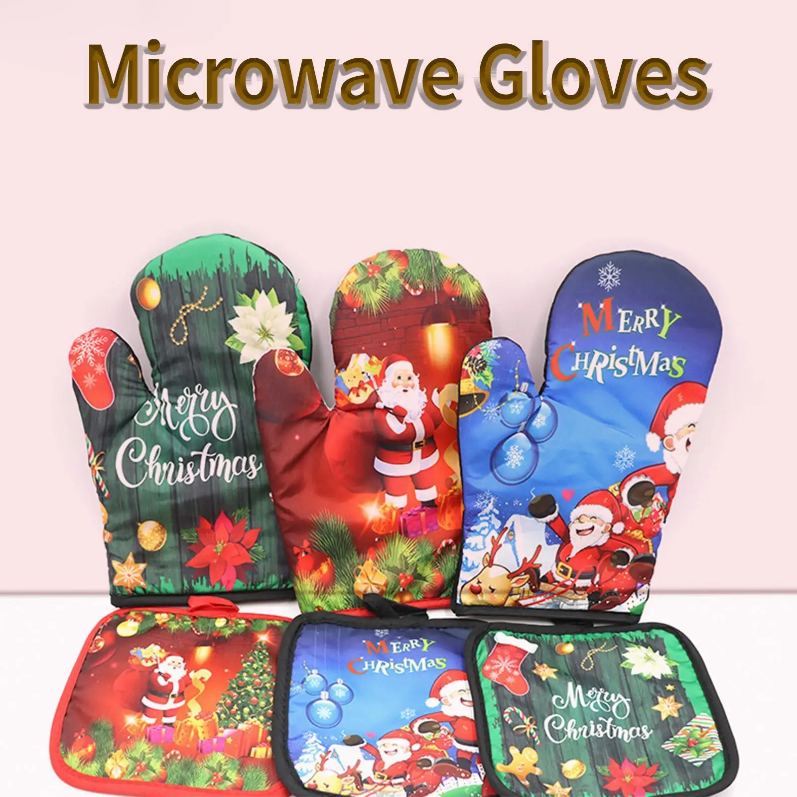

2pcs Christmas Oven Gloves Cartoon Santa Claus Snowman Xmas Tree Print Microwave Insulation Pad Anti-Hot Gloves Kitchen Tools