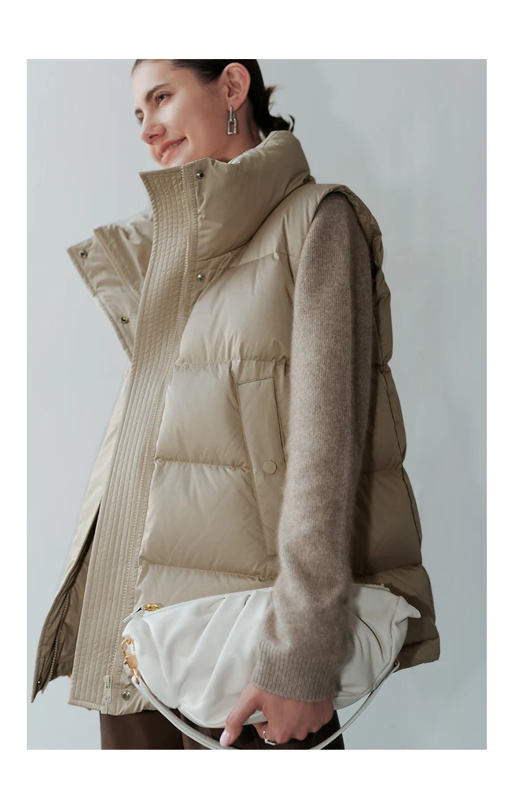 90% White Goose Down Jacket and Coat  Vest Women New Warm Winter Sleeveless 100g-150g High Street Casacos De Inverno Feminino