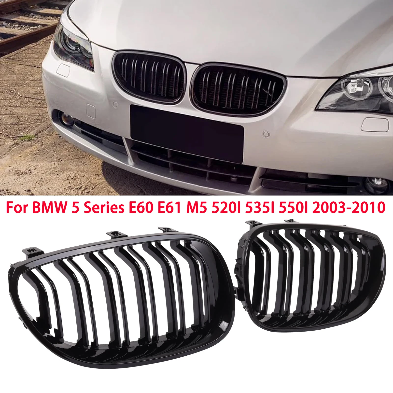

E60 E61 Глянцевая черная передняя решетка для BMW 5 серии E60 E61 M5 520I 535I 550I 2003-2010 Седан Автомобильная передняя решетка радиатора