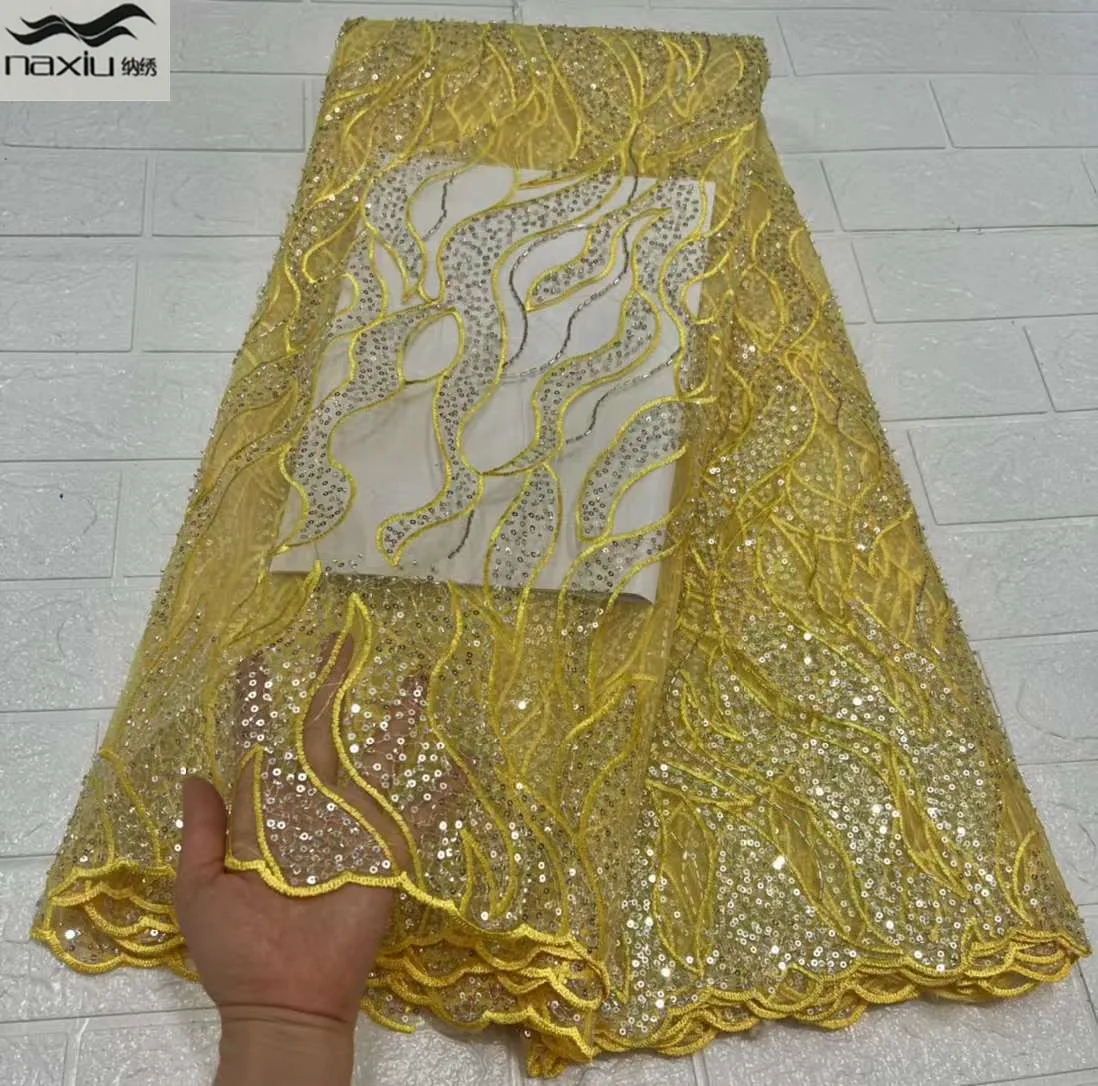 

Madison 2022 Latest Luxury Elegant Sequins Lace African Embroidery Tulle Lace Fabric For Wedding Party Long Dress