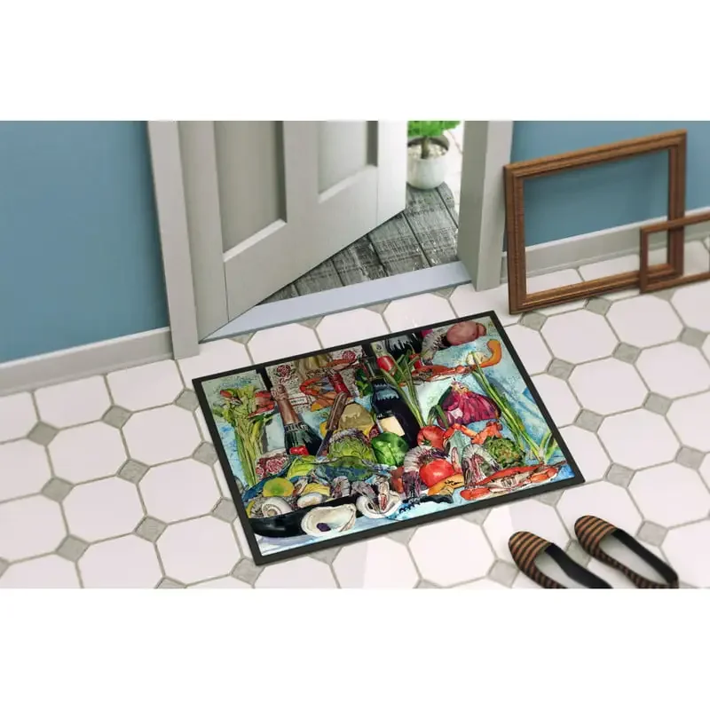 

x27W Stunning 18x27 Wine Crab Shrimp and Oysters Door Mat, Indoor Rug or Outdoor Welcome Mat - Perfect for Every Home Decor.