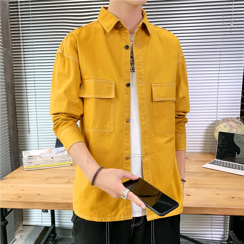 Men's shirt long sleeve spring and autumn leisure handsome clothes on the summer port wind day shirt tide brand overalls