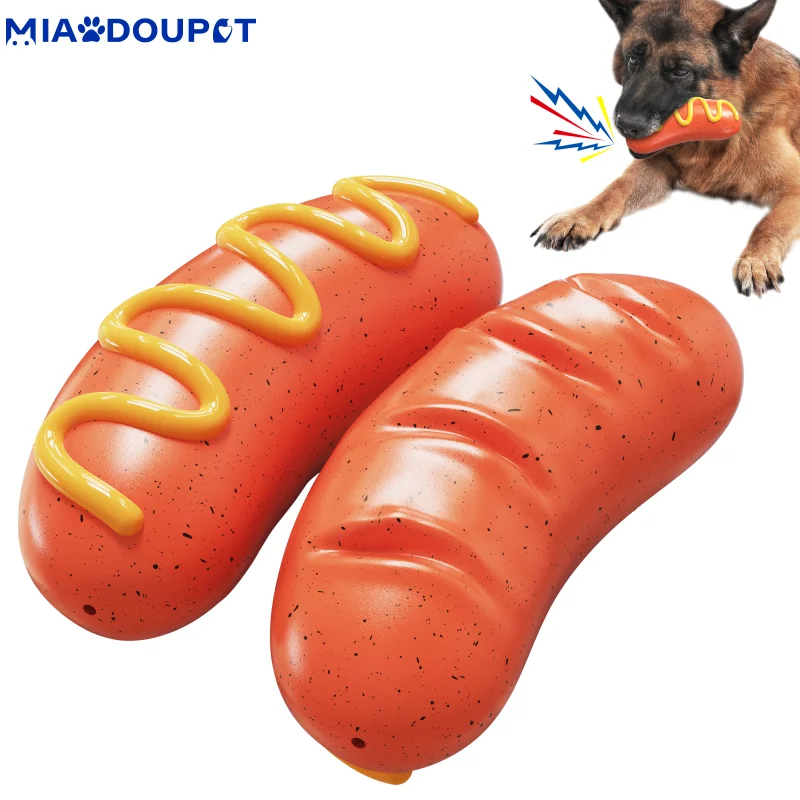 

MIAODOUPET Large Dog Chew Toys Interactive Squeaker Teething Clean Hot Dog Sausage Toy Labrador Golden Retriever Big Dogs