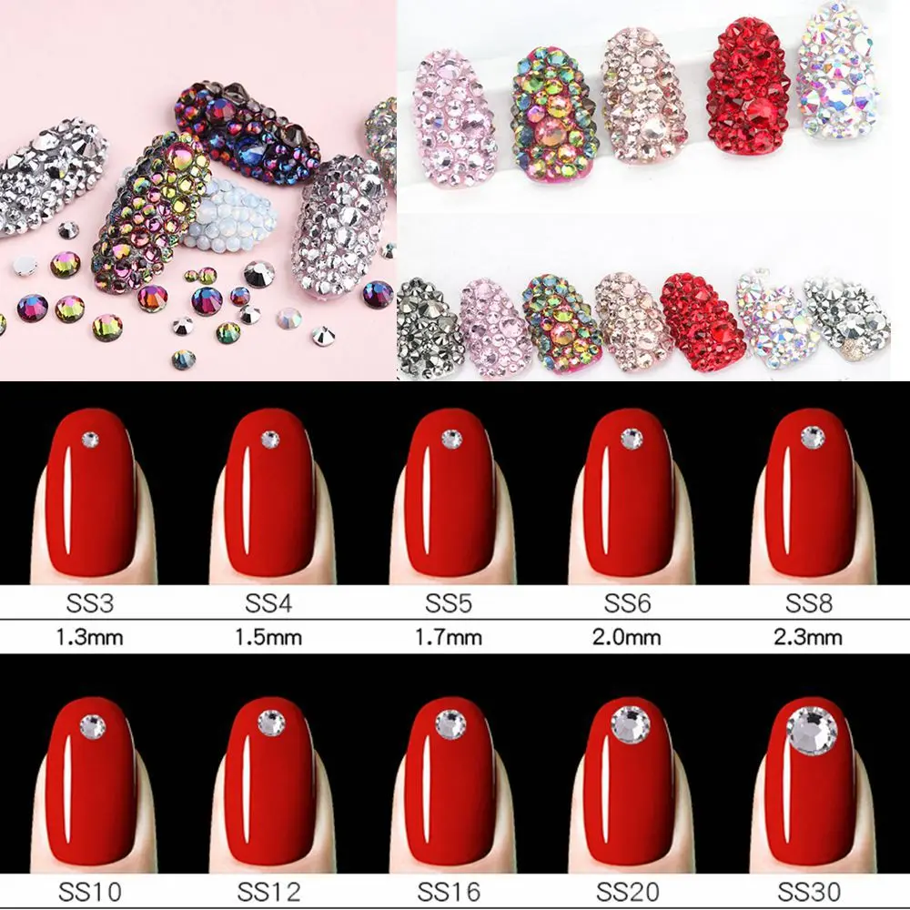 Стразы aquamine без горячей фиксации ss3 ss4 ss5 ss6 ss8 ss10 ss12 ss16 ss20 ss30 ss34 3D для дизайна ногтей