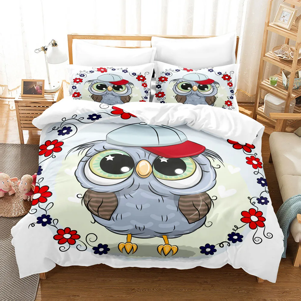 

Hot Sale Bed Linens 2/3pcs 3D Digital Cartoon Owls Printing Duvet Cover Sets 1 Quilt Cover + 1/2 Pillowcases US/EU/AU Size