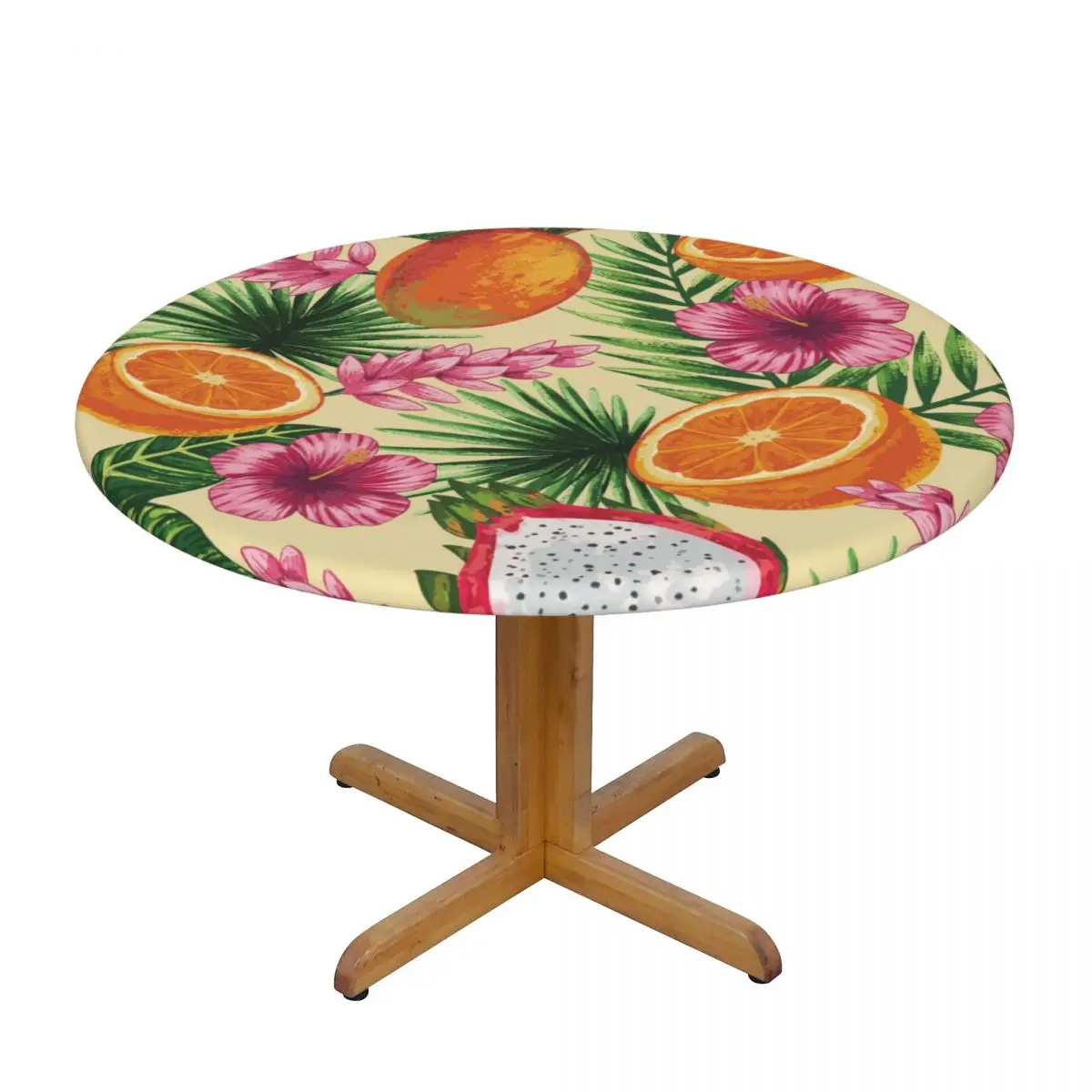 

Fitted Round Tablecloth Protector Soft Glass Table Cover Hand Drawn Tropical Fruit Anti-Scald Plate Kitchen Home Tablemat