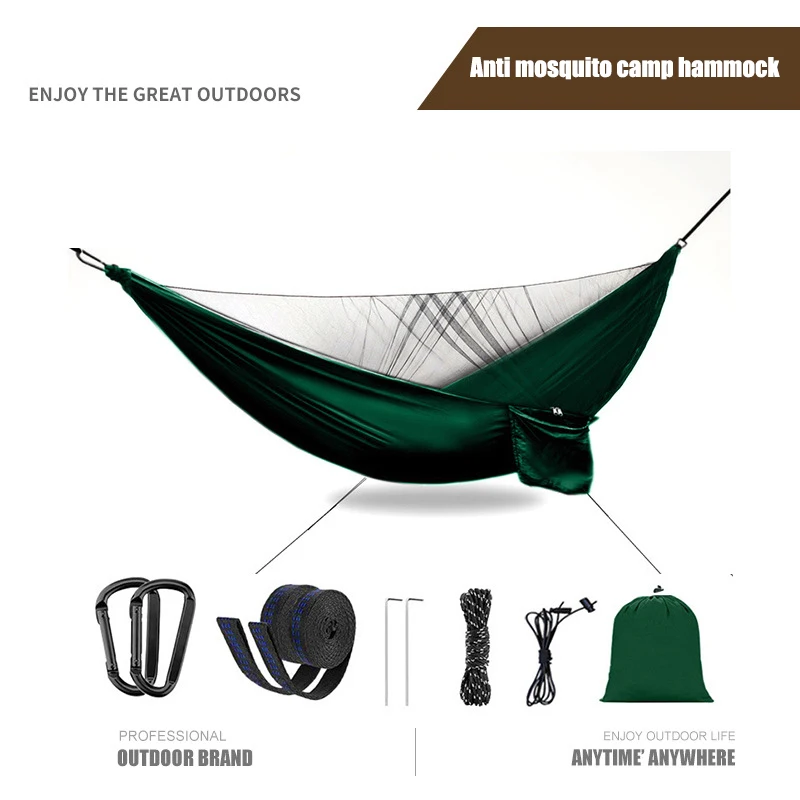 Outdoor camping, double parachute, mosquito net, hammock, anti rollover, quick opening, mosquito prevention, camping hammock