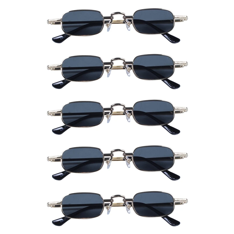 

Очки в стиле ретро-панк 5 шт. прозрачные Квадратные Солнцезащитные очки женские ретро солнцезащитные очки мужские металлические очки-Черные Серые и золотые