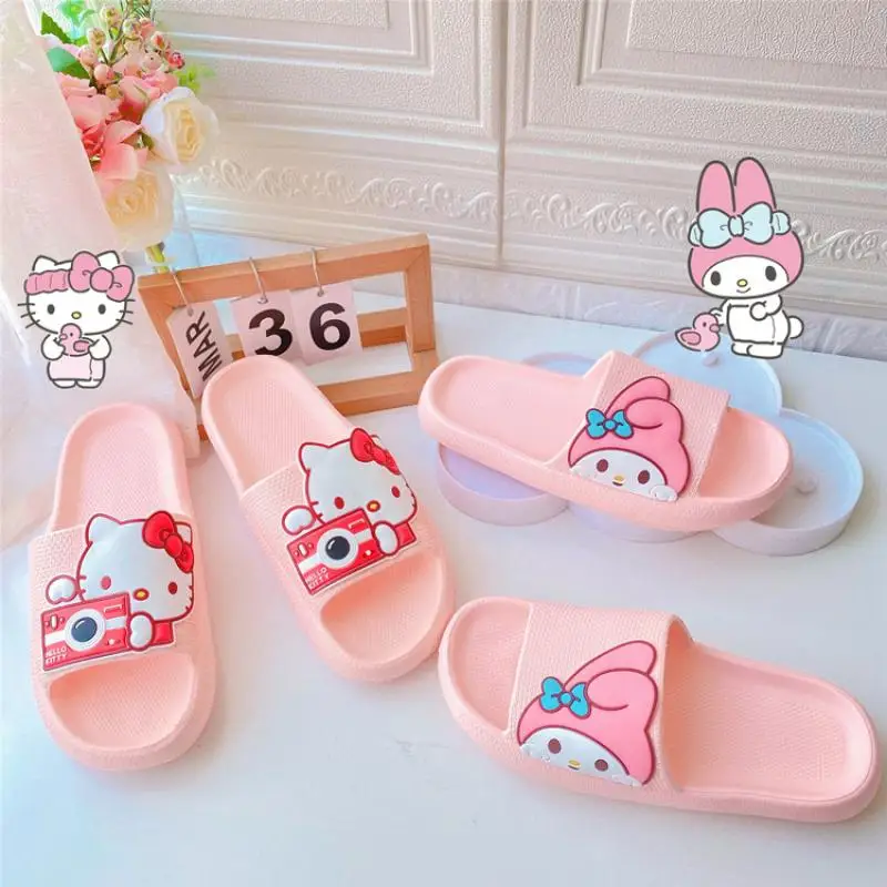 

Anime Sanrios Hello Kittys Slippers Cartoon Kawaii My Melody Non-Slip Soft Bottom Shoes Summer Beach Indoor Sandals Girls Gift