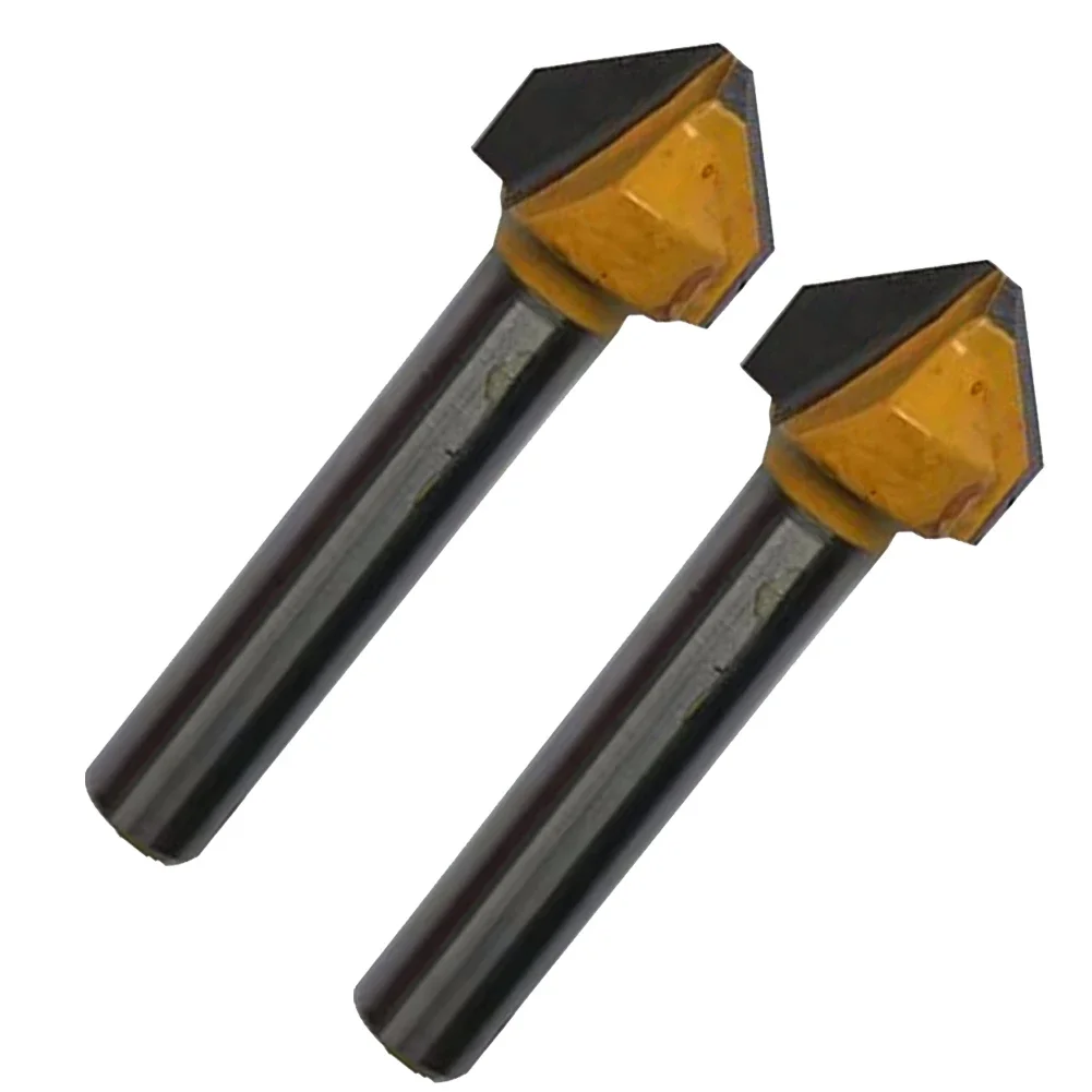 2 шт. 6 мм хвостовик 90 градусов V-образная плоская головка фреза Деревообработка