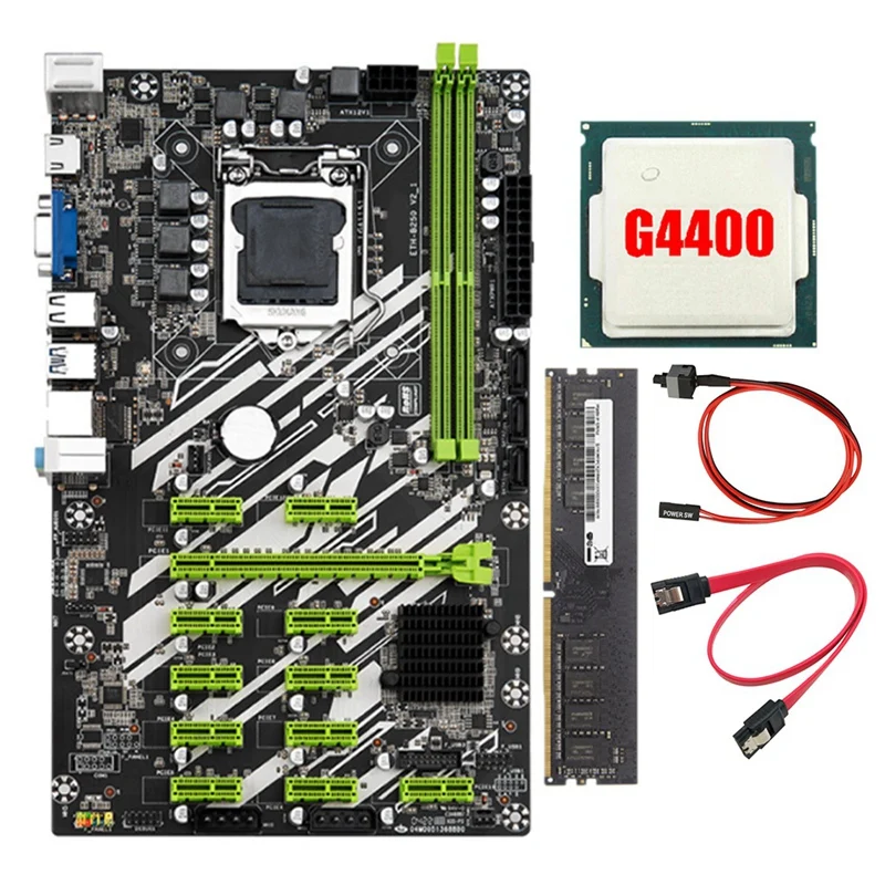 

B250 BTC Mining Motherboard with 4400CPU+8G DDR4 RAM+SATA Cable+Switch Cable 12 PCI-E Slots LGA1151 DDR4 RAM SATA3.0