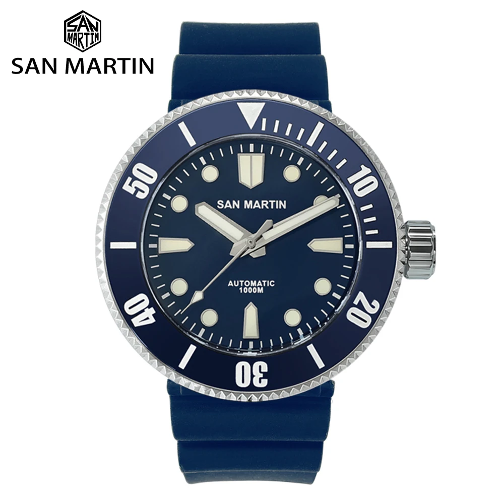 

San Martin 46 мм хоккейные профессиональные часы для ныряльщиков сапфир PT5000 SW200 Мужские механические часы с резиновым ремешком светящиеся 100 бар