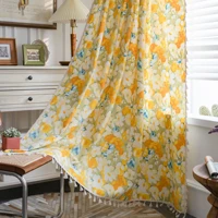 bay window curtains for kitchen living room bedroom home decoration curtain pastoral style yellow flower printing cotton linen