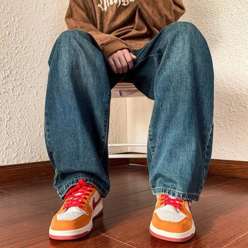 Blue Baggy Jeans Men Fashion Retro Harajuku Casual Straight Jeans Men Streetwear Korean Loose Denim Pants Mens Trousers S-3XL