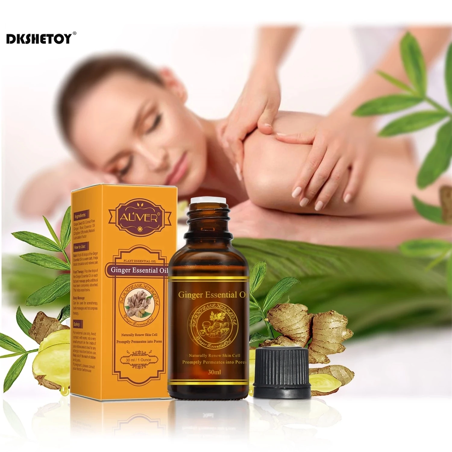 

30 ml Ginger Essential Oils Pure Plant Fat Burning Slimming Oils Weight Loss body Massage Thermal Serums Scrape Therapy SPA