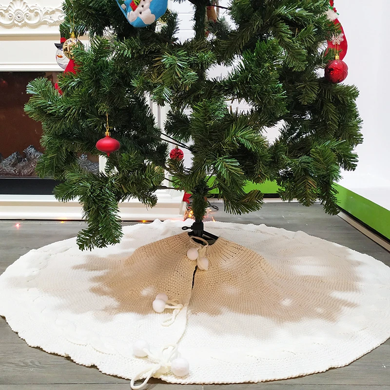 

Christmas Tree Skirt Rug Knitted Large Merry Christmas Decoration For Family Tree Skirt New Year Decoration
