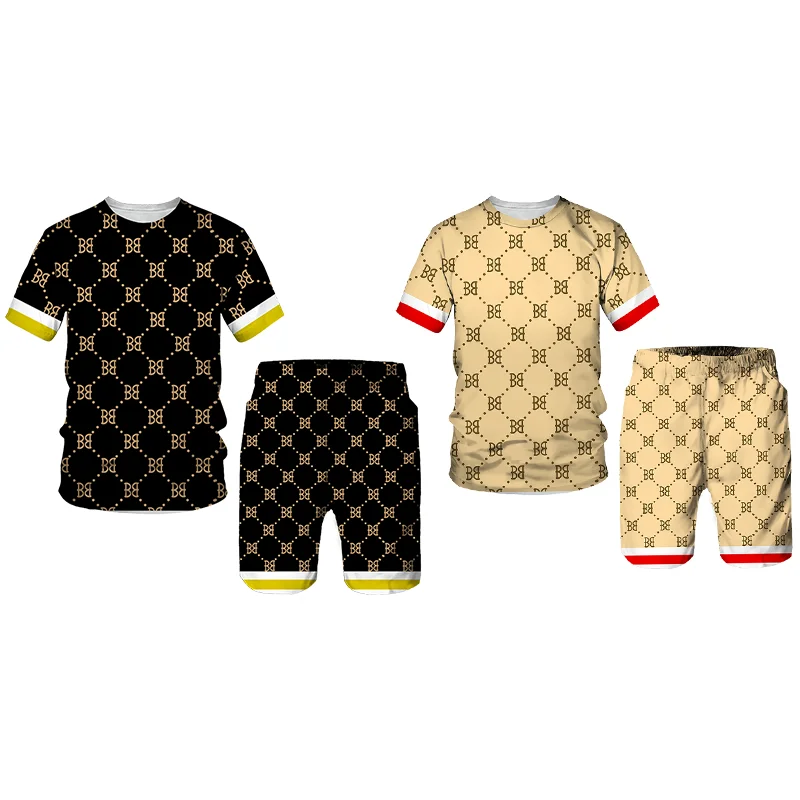 

New Men’s Sets 3D Tracksuit Summer Fashion Clothes Luxury TShirt Shorts Two Piece Casual Streetwear Oversized Suit Clothing