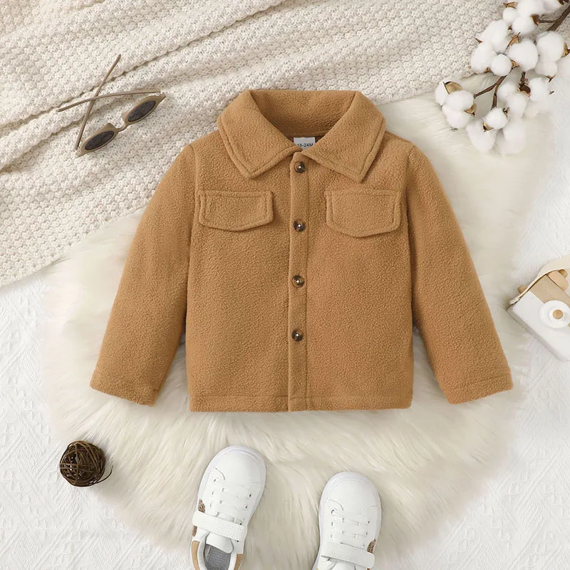

BeQeuewll Toddler Fleece Jackets For Fall Long Sleeve Lapel Collar Button Down Coats Fall Winter Outerwear For 1-7 Years
