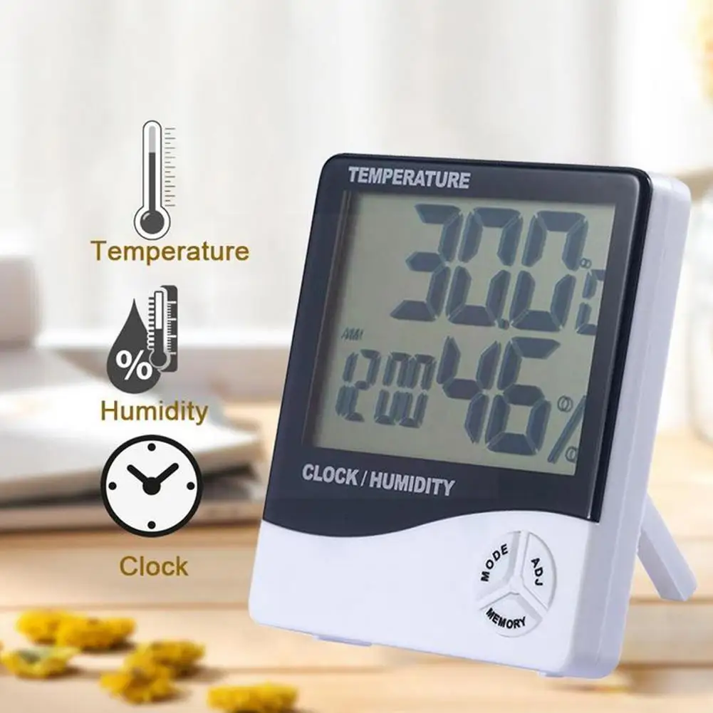 

Бесшумный термометр и гигрометр с цифровым ЖК-дисплеем, 1 шт., электронный измеритель температуры и влажности, подарок, с функцией будильник...