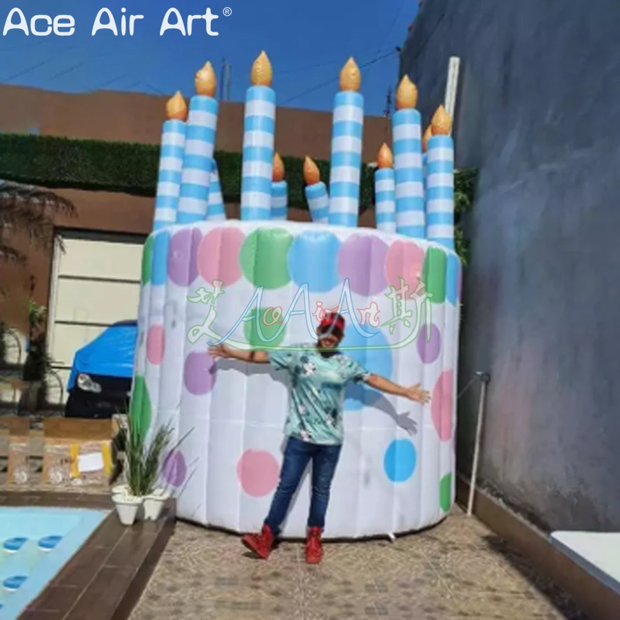 

5 Meter High Light Color Israeli Inflatable Cake Model House with One Door for Birthday Party Decoration