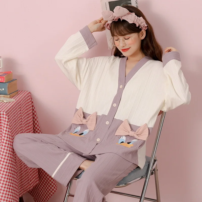 Kimono pajamas, women's spring and autumn cotton strapping, long sleeved cardigan, home clothing set