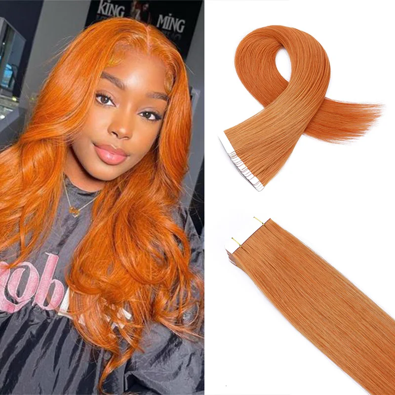 Ginger Orange Color Tape In Human Hair Extensions Skin Weft Hair Extensions Adhesive Invisible Silky Straight High Quality