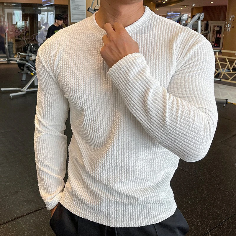 

Fashion Men's Casual Slim-fit Crew Neck Knitted Shirt Crew Neck Pullover Men's Autumn and Winter Sports Top Basic Bottom Shirt