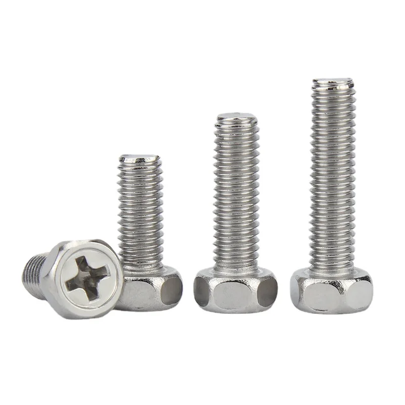 

1000pcs M6 6x12mm Hexagon Phillips Bolt L=12mm GB29.2 304 Stainless Steel Cross Recessed Socket Hexagon Head Bolts Screws