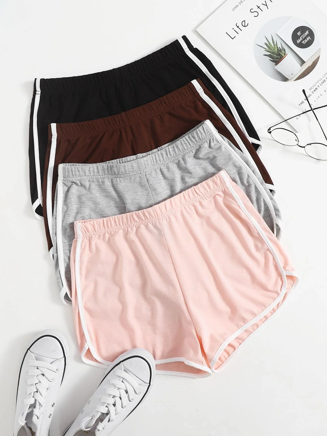 

4pack Contrast Binding Dolphin Shorts