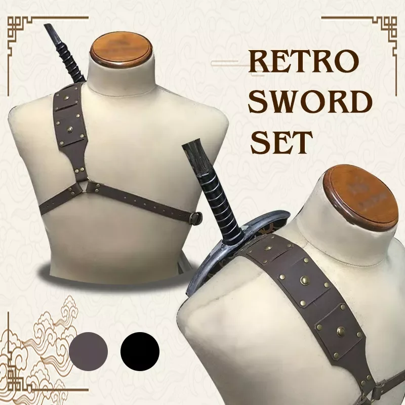 

Retro Leather Adjustable Shoulder Back Sword Holder Medieval Armor Gothic Steampunk Halloween Costume Warrior Cosplay Accessory
