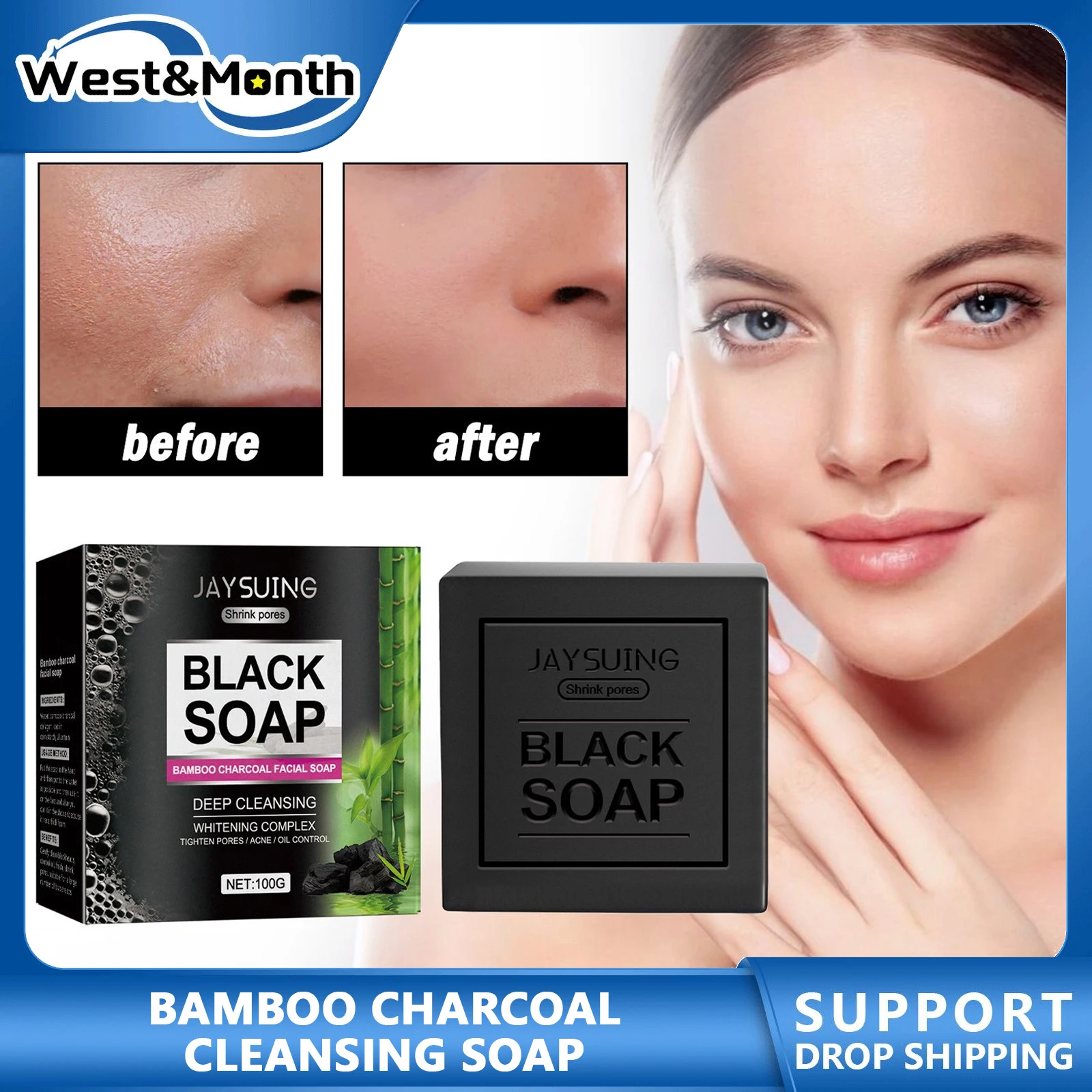 

Bamboo Charcoal Cleansing Soap Shrink Pores Oil Control Acne Blackhead Removal Repair Brighten Skin Deep Moisturizing Face Care