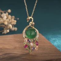 china style palace accessories necklace inlaid natural jade beads colorful crystal zircon swan collarbone necklaces for women