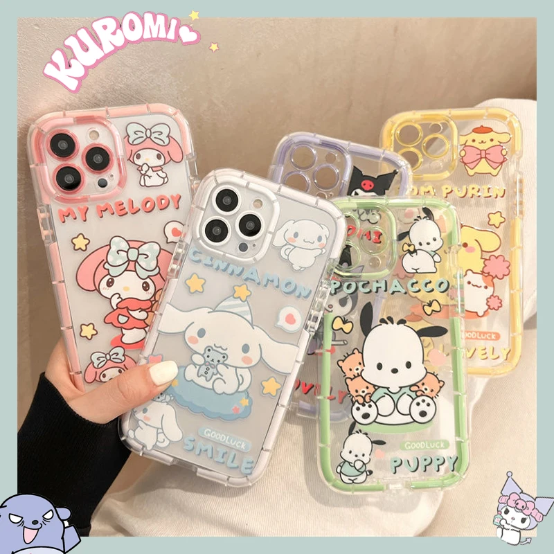 

Kawaii Sanrio kuromi iPhone case Cinnamoroll My Melody Pompompurin iPhone14 Pro max Cartoon clear full wrap drop-proof soft case