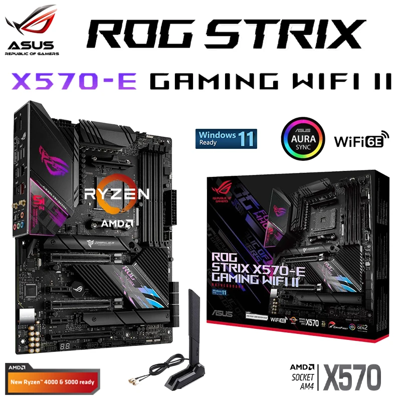 

ASUS ROG STRIX X570-E GAMING WIFI II Socket AM4 Motherboard AMD X570 Support Ryzen 5 5600G PCI-E 4.0 DDR4 128GB Placa-mãe NEW