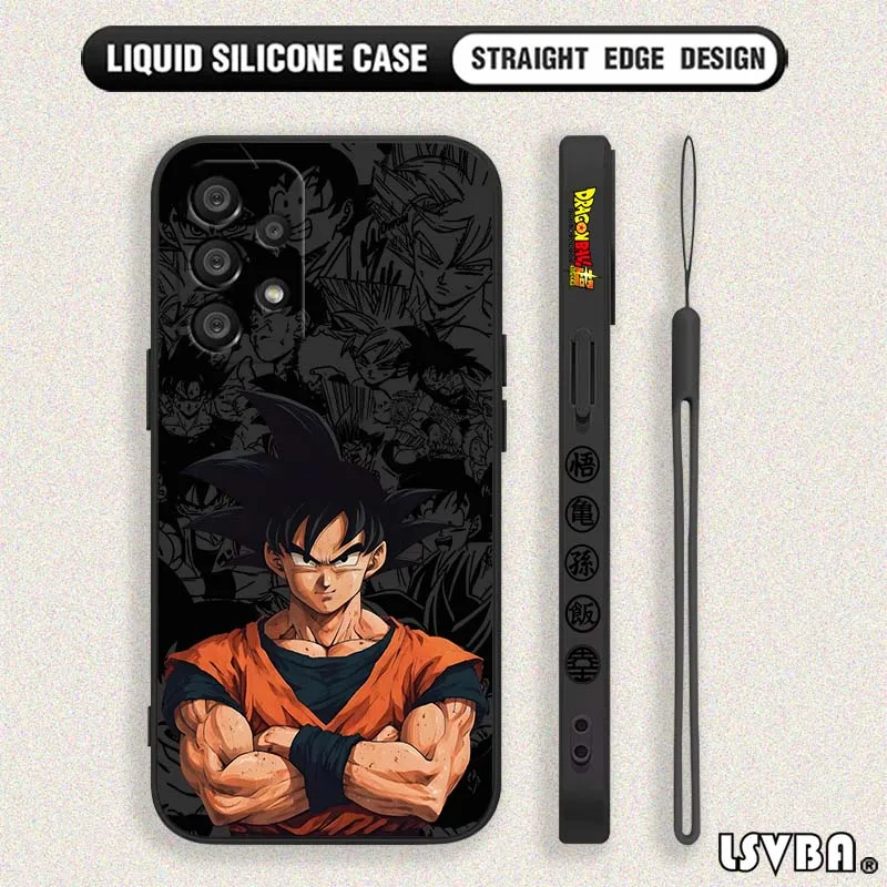 Фото Чехол для телефона с изображением аниме-персонажа D-Dragon Ball Saiyan для Samsung Galaxy A71 A55 A54 A53 A51 A17 A16 A07 A06 A05 5G, с жидким наполнением и ремешком №3