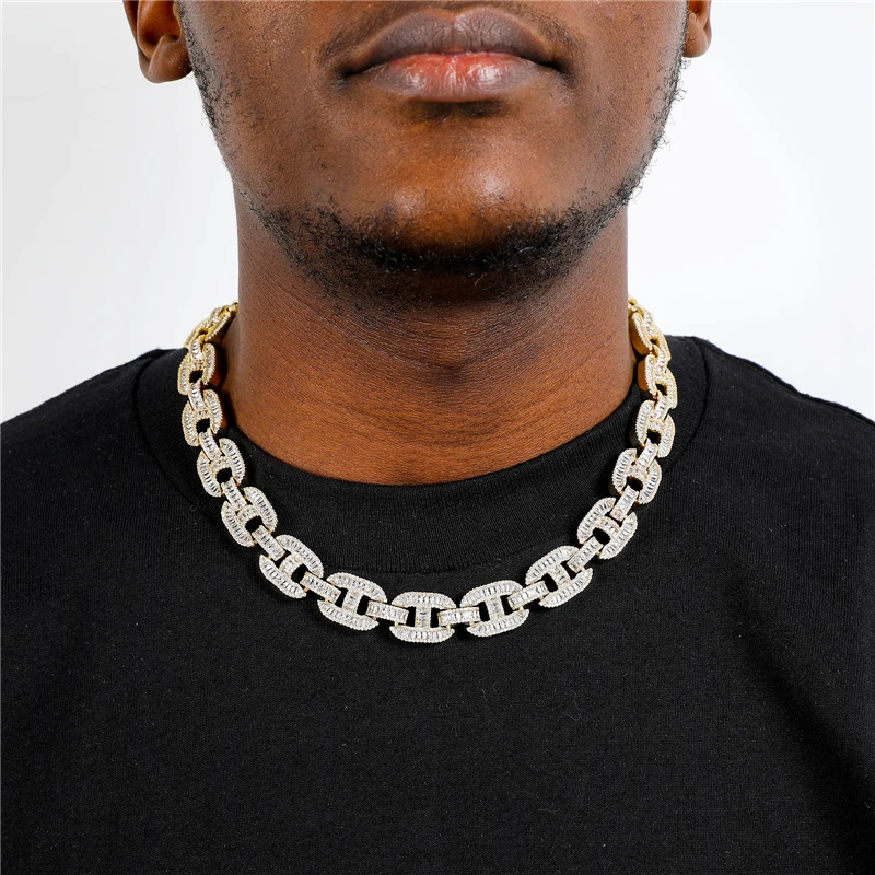 

Hip Hop 15MM Heavy Baguette Cuban Necklace Bling Iced Out AAA+ Cubic Zircon Mariner Chains For Men Women Jewelry Gift