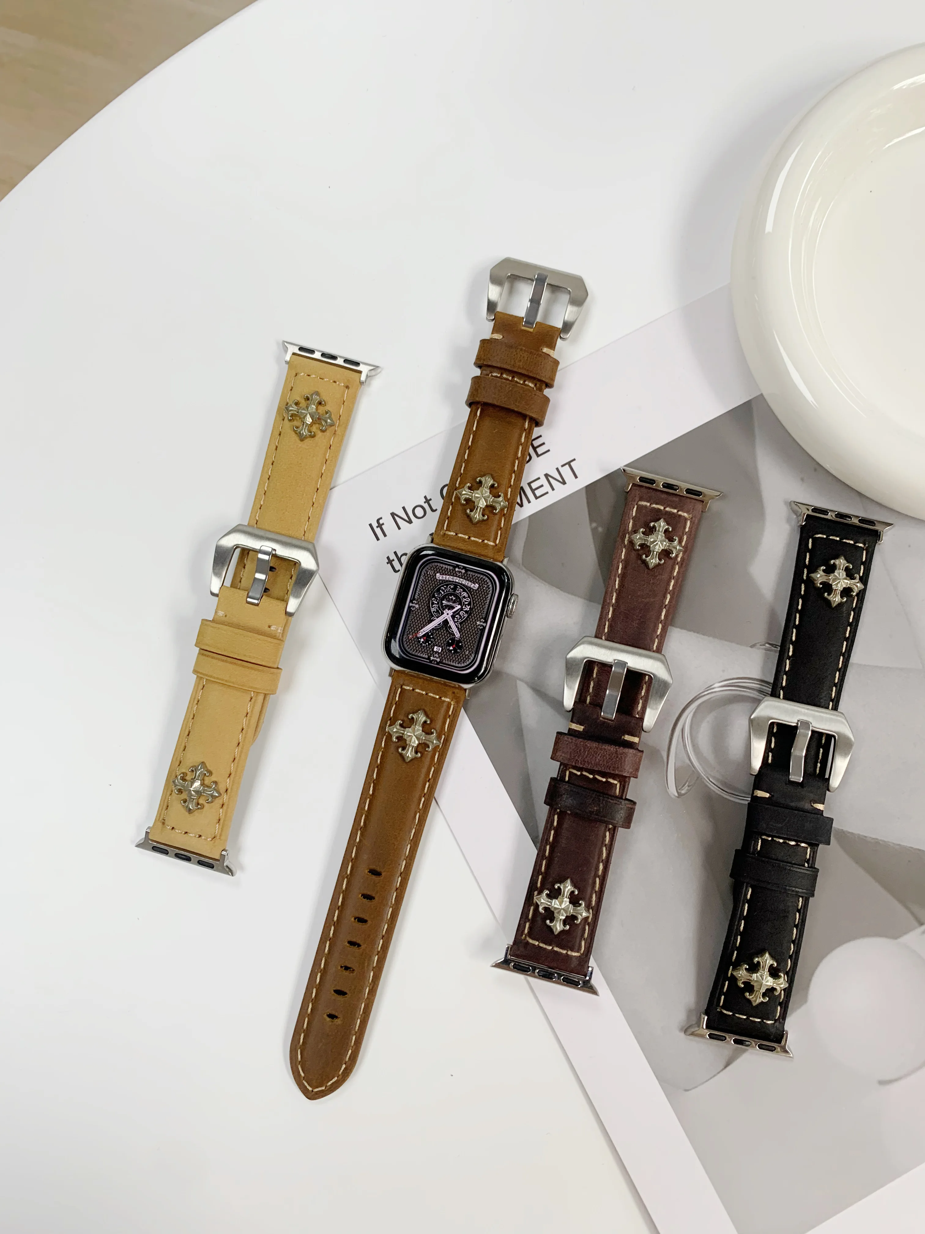 

Chrome Hearts Leather band for apple watch series Ultra 8 7 6 5 4 3 2 se watch strap for iWatch 40mm 44mm 41mm 45 49mm Bracelet