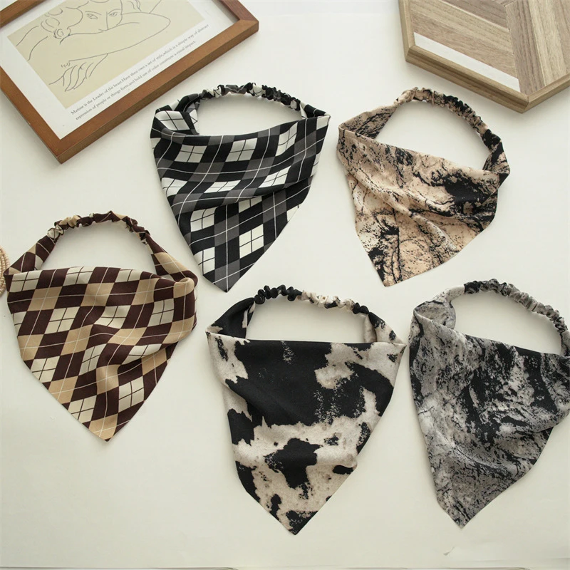 

Plaids Elastic Hair Band All Match Handmade Triangle Head Scarf Scrunchies Bohemia Headwear Soft DIY Vintage Hair Accessories