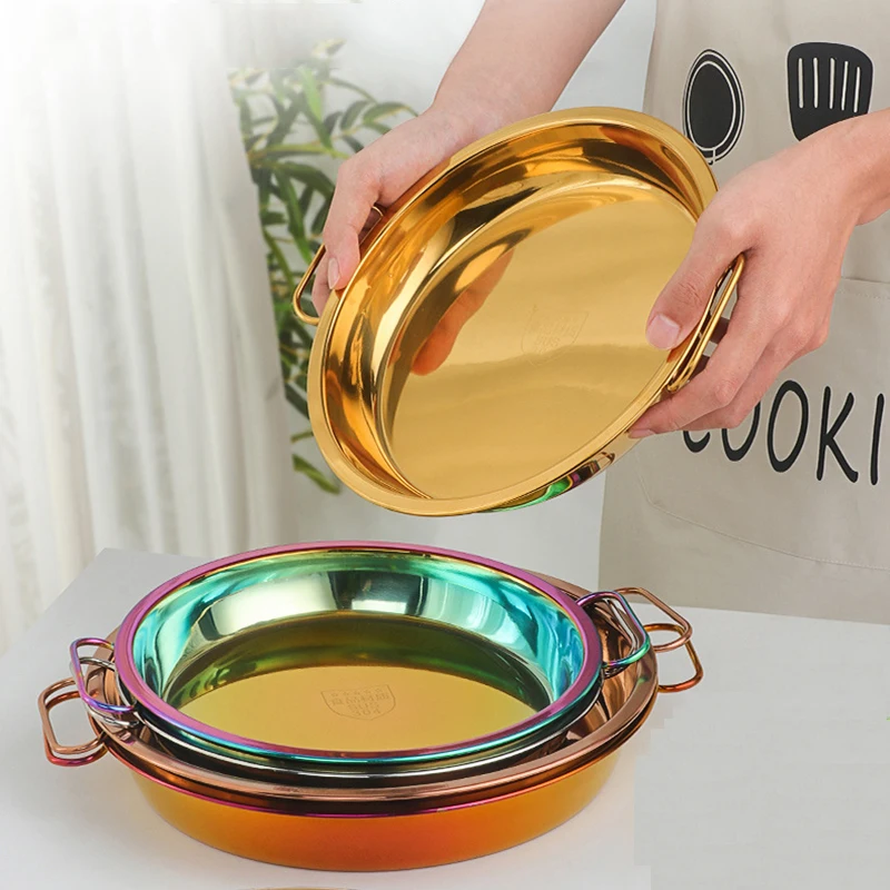 

Dinner Plates, Stainless Steel Plates,Multi-purpose Steel Metal Round Serving Salad Plates for Home Hotel Camping Outdoor Party