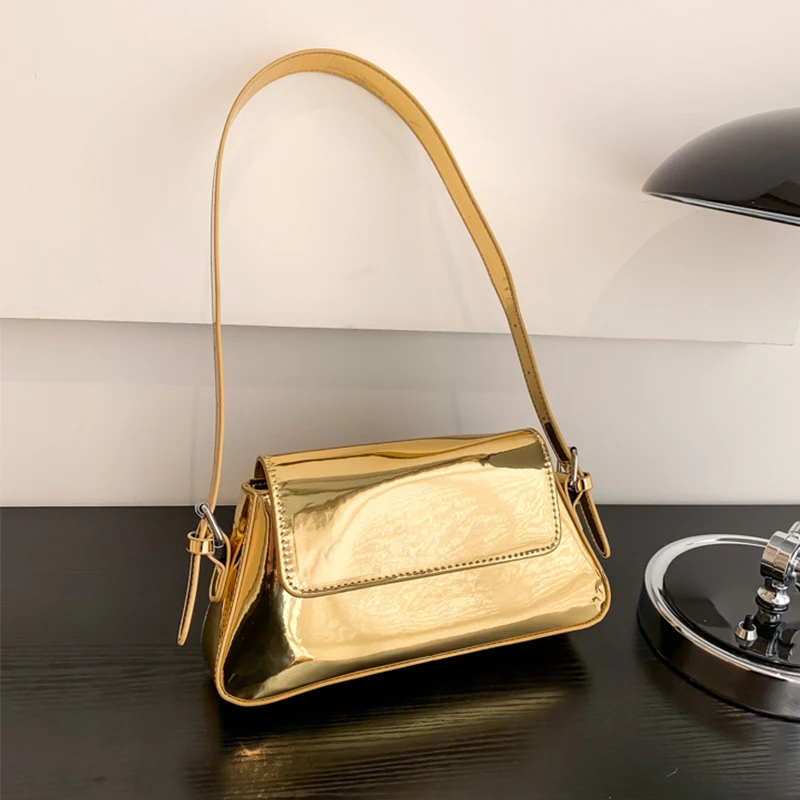 

Luxury Bright Leather Armpit Shoulder Bag Simple Fashion Handbag 2023 New Spring Brand Bag Women Trend Exquisite Shopping Bag