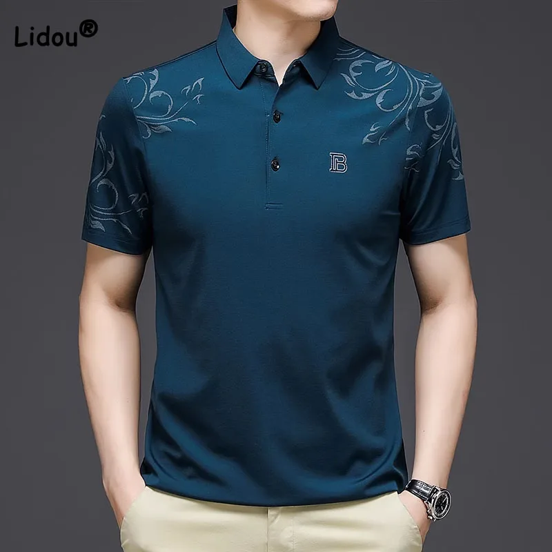 

Popularity Male Clothes Printed Spliced Solid Color Polo Shirt 2023 Summer Button Casual Simplicity Short Sleeve T-shirt for Men