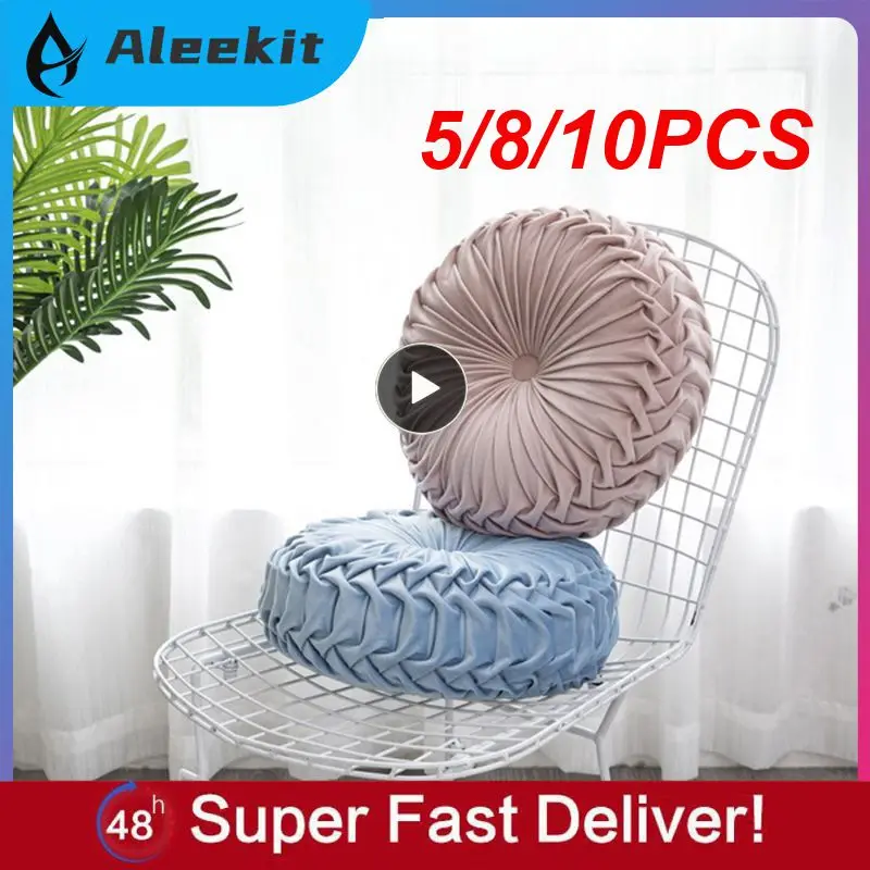 

5/8/10PCS European Style Round Solid Color Cushion Pouf Throw Velvet Pleated Home Textile Soft Comfortable Sofa Pillow Back