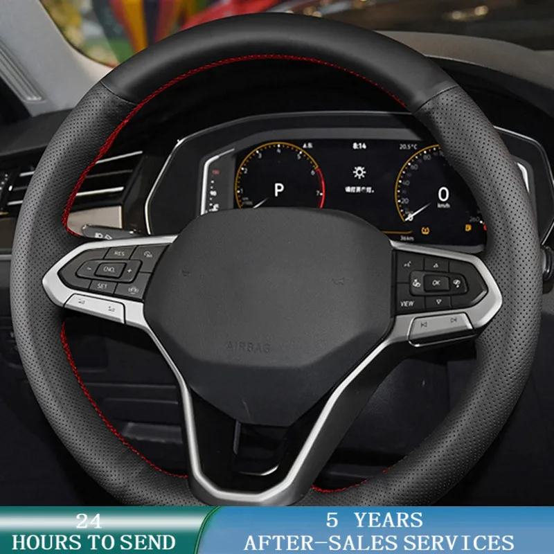 Car Steering Wheel Cover Non-Slip Leather Car Accessories For Volkswagen VW Atlas Golf 8 Mk8 Polo Jetta Passat B9 Tiguan Sharan