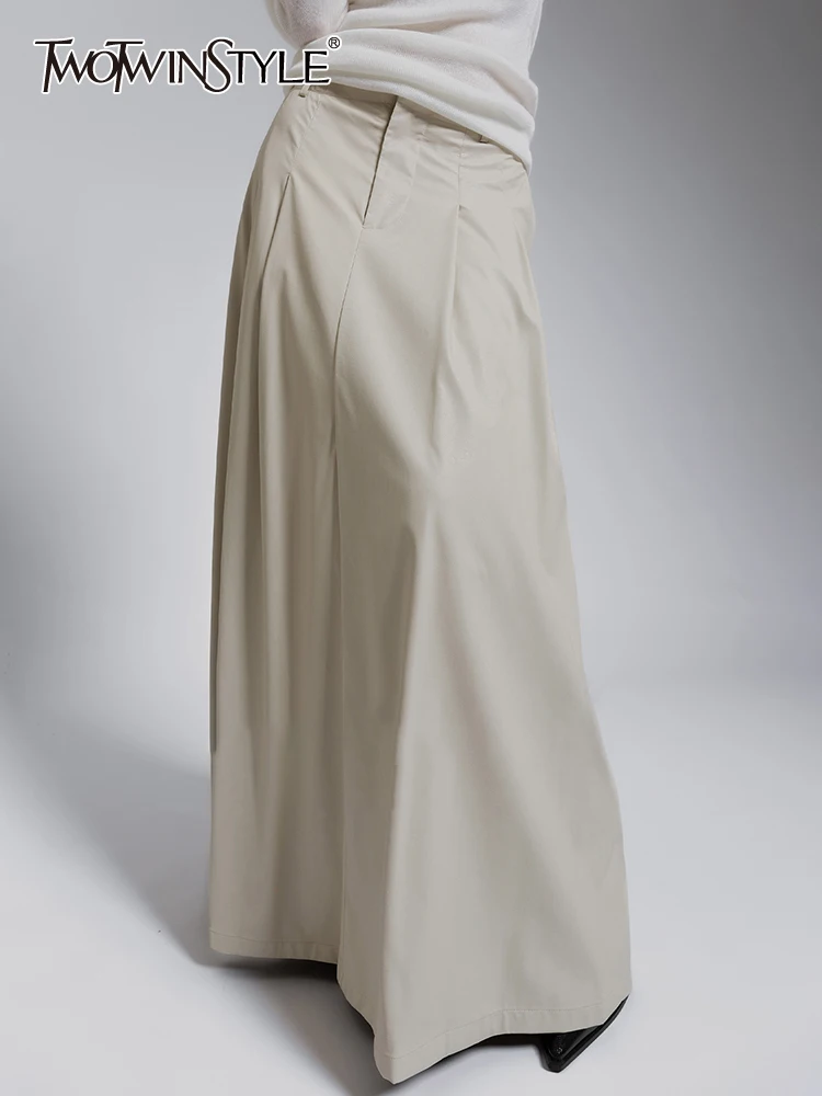 

Женская кожаная юбка TWOTWINSTYLE, однотонная винтажная трапециевидная юбка составного кроя с высокой талией, карманами и складками на лето