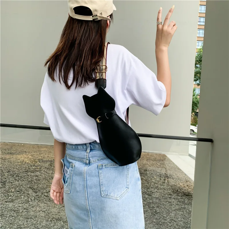 Cute Cat Bag Women's 2023 New Crossbody Bag Wide Shoulder Strap Chest Bag Personalized Puppy Shoulder Bag Soft Cute Girl Bag