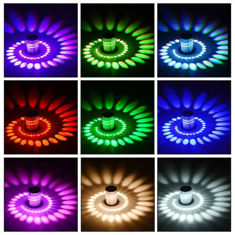 Фото 2 шт. RGB LED-светильники для стен с эффектом спиральных отверстий, настенные светильники с пультом дистанционного управления, разноцветные бра для вечеринок, баров, KTV, домашнего декора №5