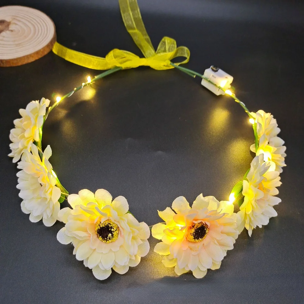 

Рождественская Корона подружки невесты для девочек, светящаяся светодиодная повязка на голову, светящийся цветочный ободок, светящийся ве...